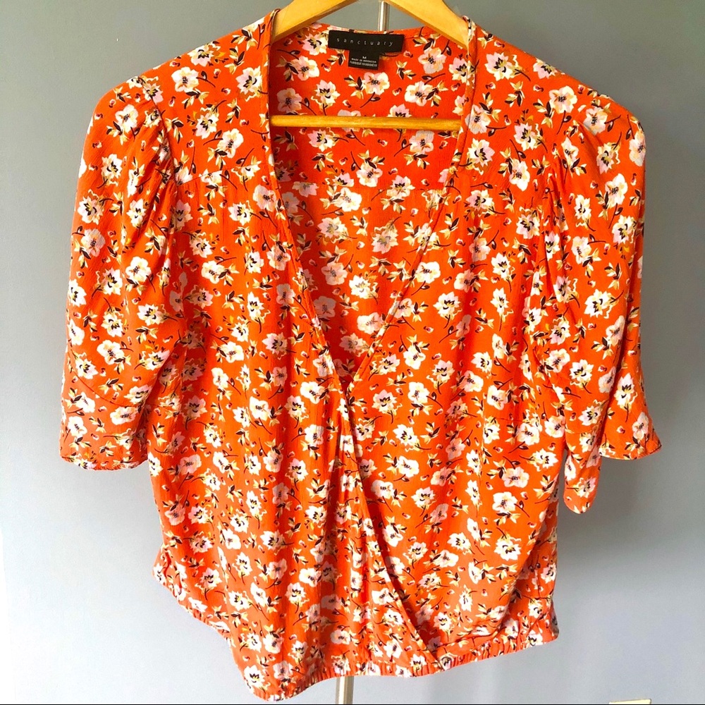 Stitch Fix Sanctuary Orange Floral 1/2 Sleeve Top